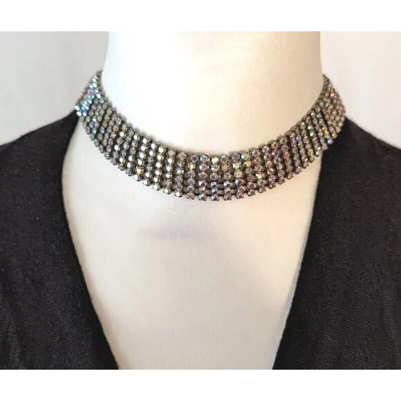 Vtge Aurora Crystal Choker 6 rows Flashed All Kinds Of Color.Kneck Size 15" - Picture 2 of 16